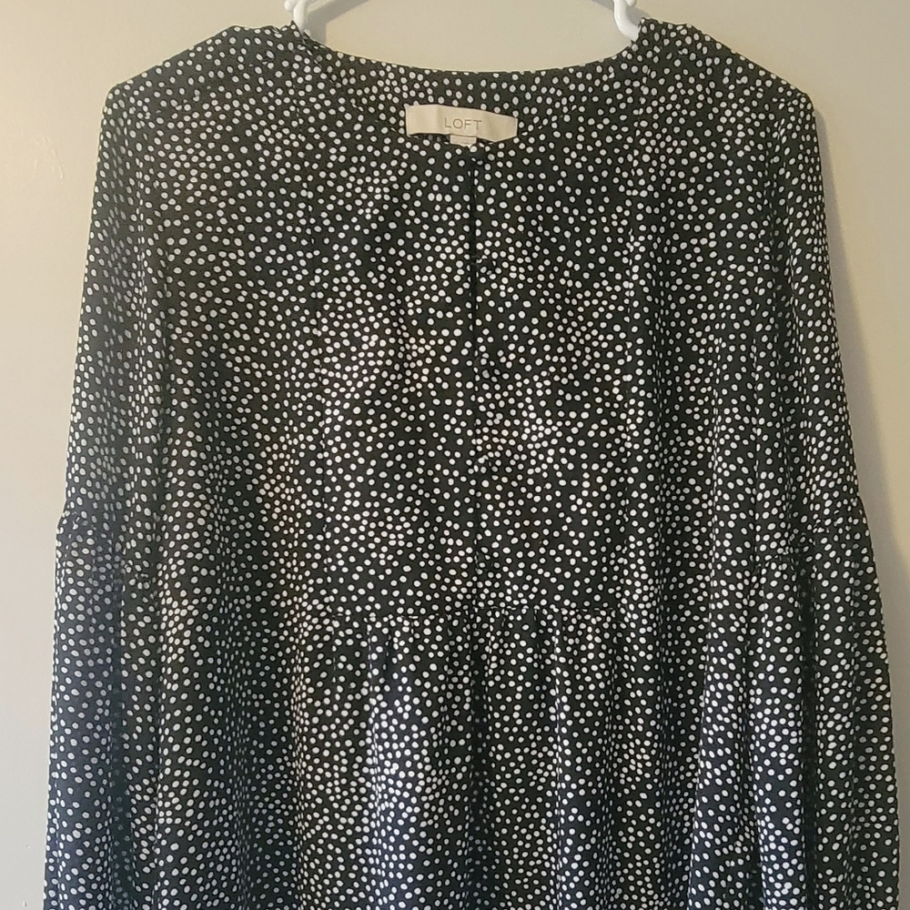LOFT Black & White Polka Dot Long Sleeve Dress